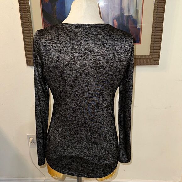 WHBM Black/Silver Long Sleeve Top Size XS - Picture 6 of 9